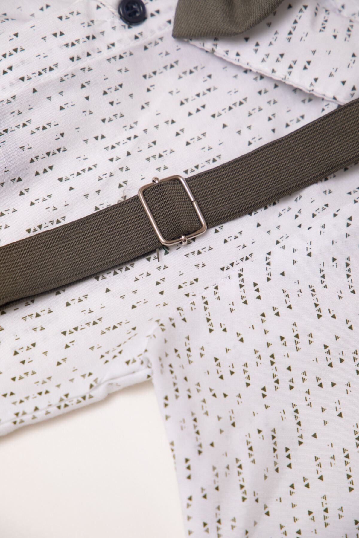 Mika Bebek & Çocuk Dar Kalıp Erkek Bebek Haki Pantolon Gömlek Papyon Salopet Takım fotoğrafı 5 (önizleme)