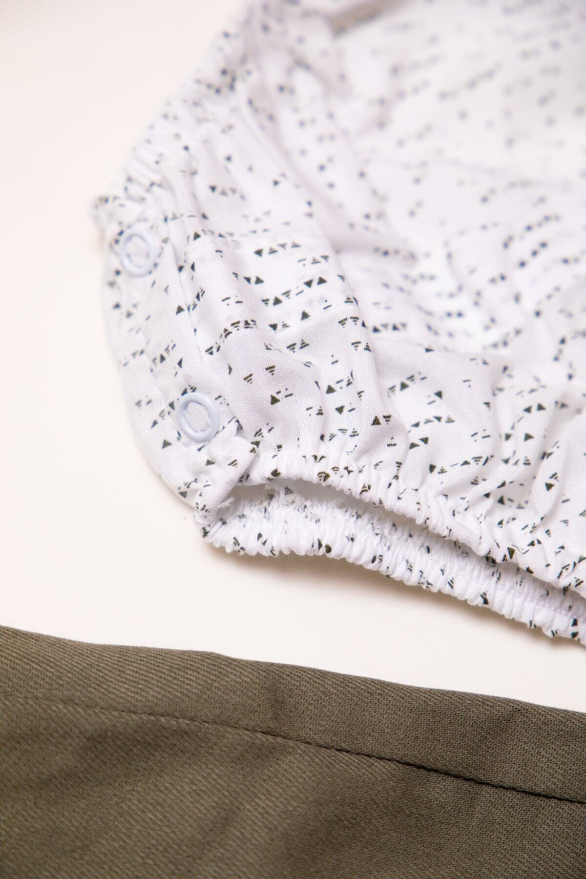 Mika Bebek & Çocuk Dar Kalıp Erkek Bebek Haki Pantolon Gömlek Papyon Salopet Takım fotoğrafı 6 (önizleme)