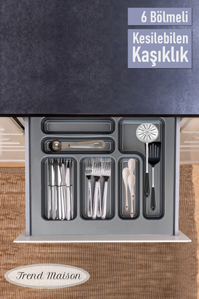 Trend Maison Mutfak Düzenleyici Kesilebilen 6 Bölmeli Plastik Çekmece İçi Kaş...