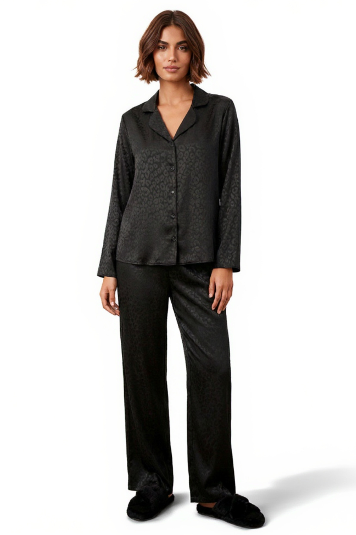 Midnight Touch Leopar Desenli Saten Pijama Takımı