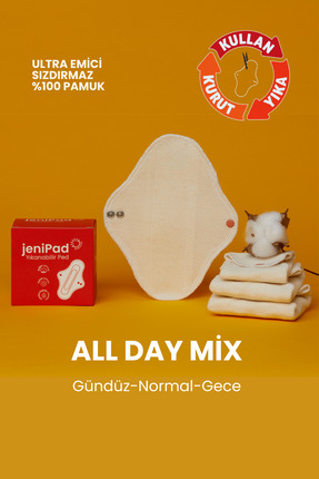 JeniPad W.Beside Pamuk Yıkanabilir Sızdırmaz Kadın Pedi Mıx 3 Adet ( Günlük, ...
