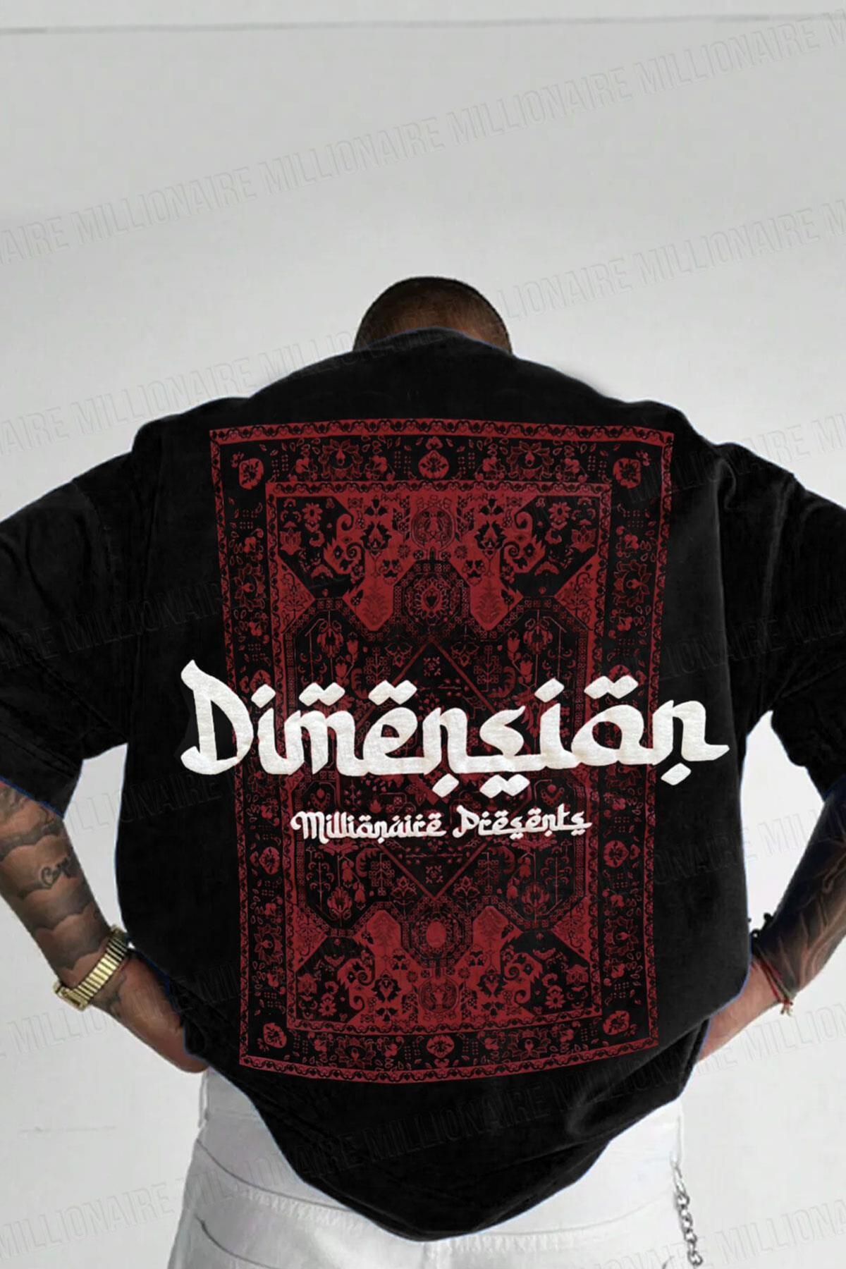 Teenage Millionaire  Erkek Dimension Kabaran Baskılı Siyah Bisiklet Yaka Oversize Salaş T-shirt - Görsel 2