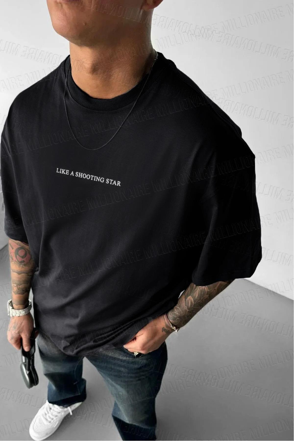 Teenage Millionaire  Erkek Dragon Baskılı Siyah Bisiklet Yaka Oversize Salaş T-Shirt - Görsel 3