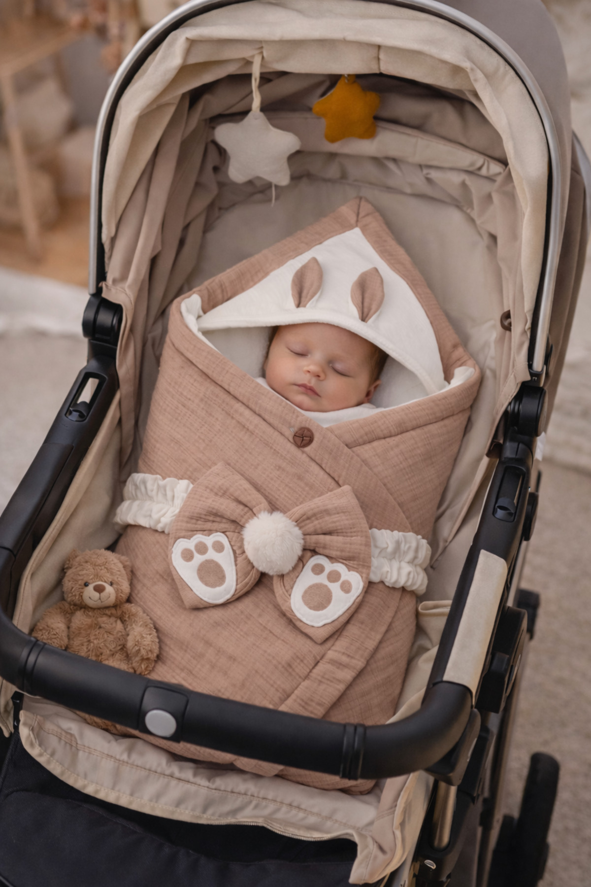 Tomuycuk 4 Kat Müslin Sütlü Kahve Bebek Kundağı Unisex Dış Kundak Battaniyesi Hastane Çıkışı Hediyelik fotoğrafı 2 (önizleme)