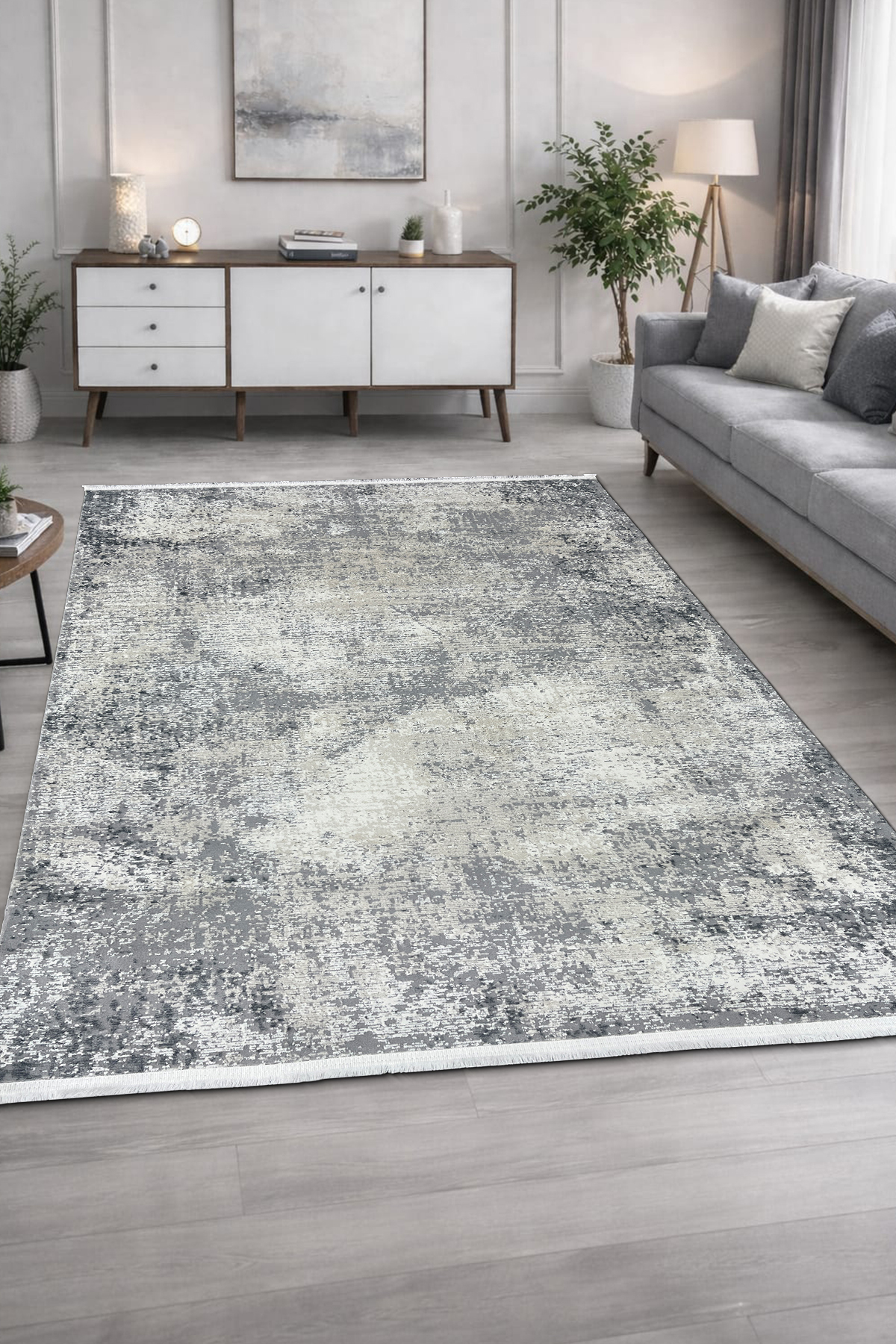 4 Square Meters - 6 Square Meters Bamboo Style Modern Woven Living Room Kitchen Rug Antiallergic Grey