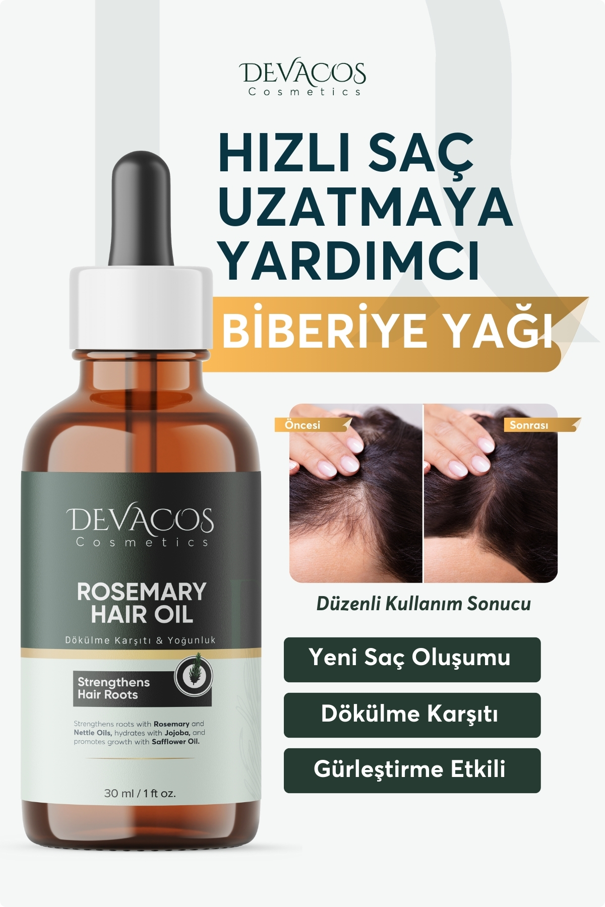DEVACOS Biberiye Yağı Komplexi Saç Dökülmesi Ve Yıpranmış Saçlar için Hızlı Saç Ve Sakal Uzatan Biotinli Yağ — HIZLI SAÇ SAKAL UZATMA SERUMU113