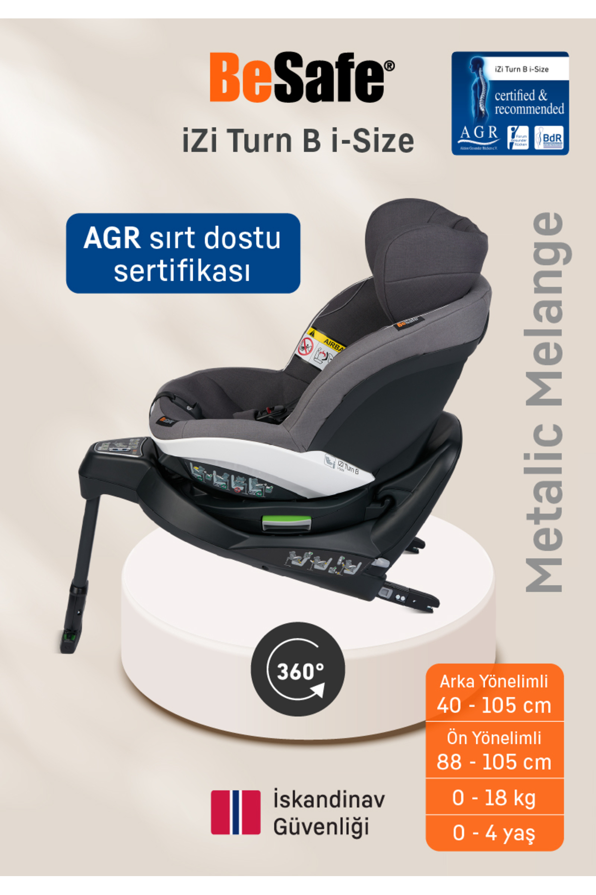 Besafe iZi Turn B I-Size Oto Koltuğu 0-18 Kg Metalic Melange fotoğrafı 3 (önizleme)