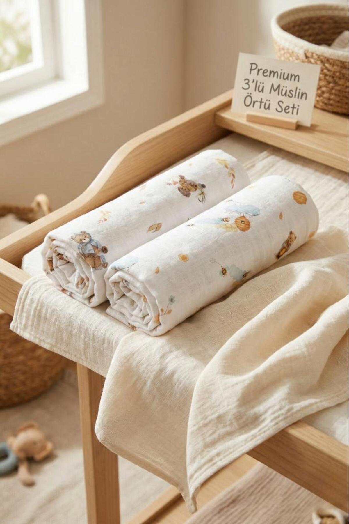 LUCKKA Little Organic's | 3’lü %100 Organik Pamuk Müslin Örtü - Battaniye Seti 75x80 cm | Oeko-tex | Gots - fotoğrafı 4 (önizleme)