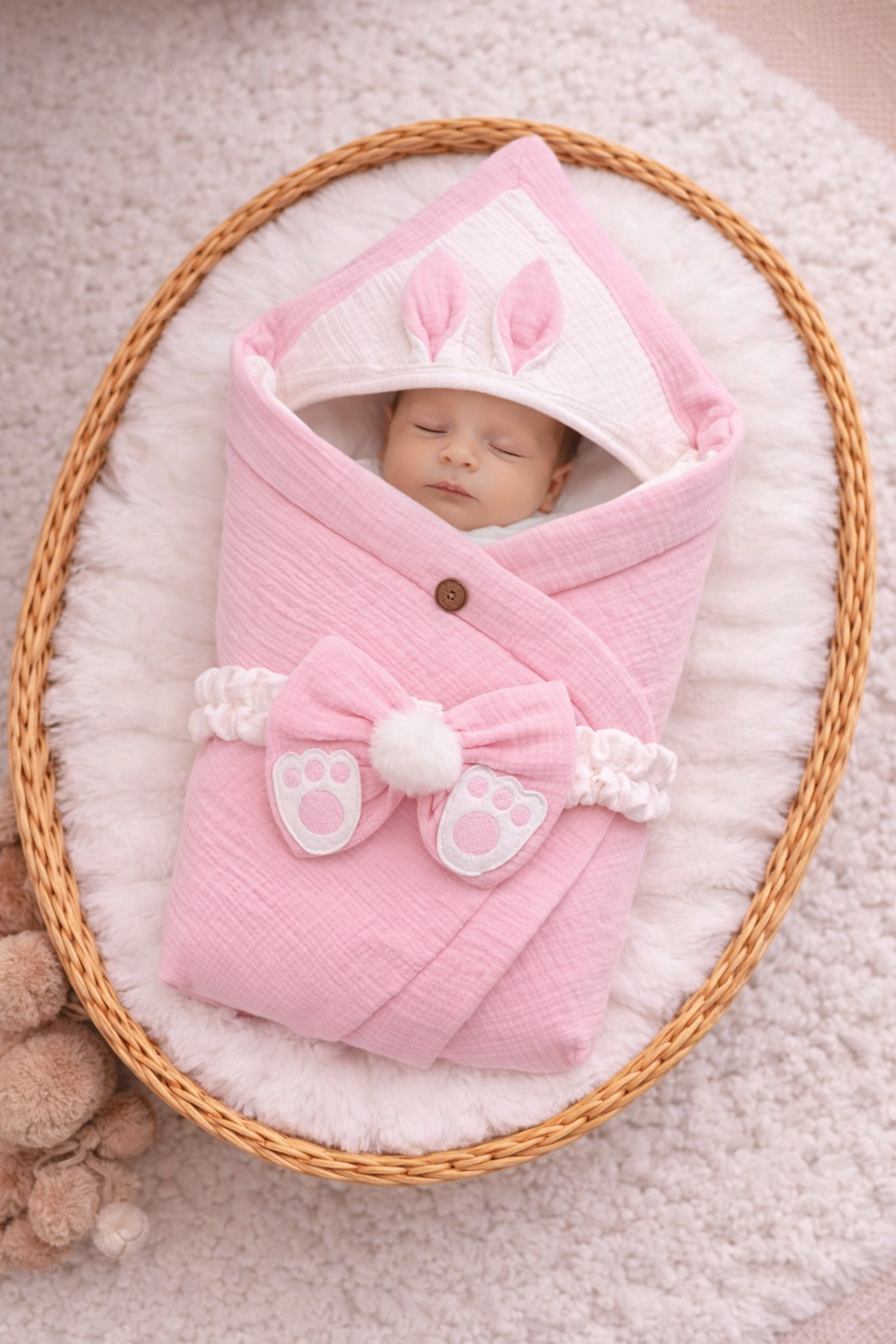 Tomuycuk 4 Kat Müslin Pembe Bebek Battaniyesi %100 Pamuklu Doğal Organik Uyku Kundağı Hastane Çıkışı fotoğrafı 2 (önizleme)