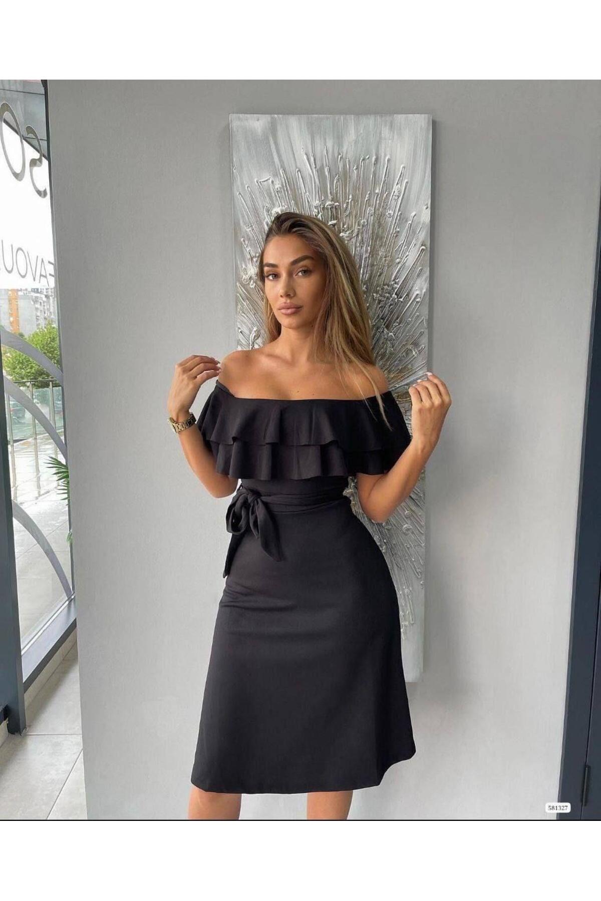 Modafeminen Crna elegantna pozivnicu haljina bez ramena sa pojasom 581327