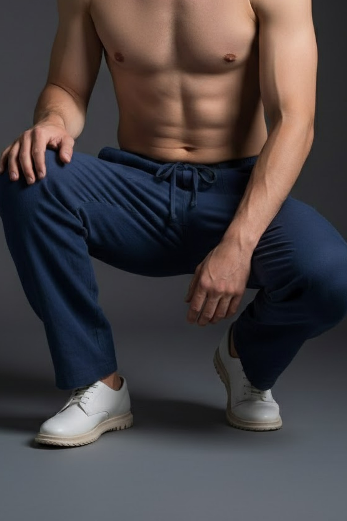 COMBİNE MİCHAİL  Erkek Salaş Bol Paça Lacivert Keten Pantolon - Görsel 3