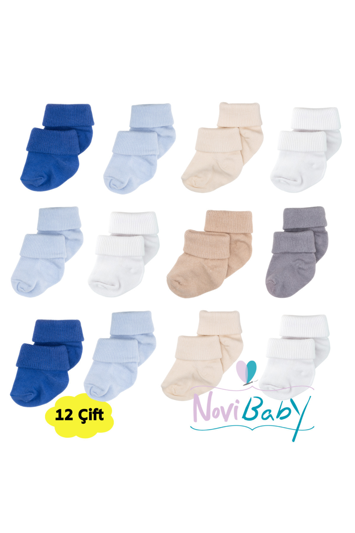 Novibaby 12'li Bambu Yenidoğan Bebek Çorap I Baby Boy I Kız Erkek Bebek Çorabı fotoğrafı 2 (önizleme)