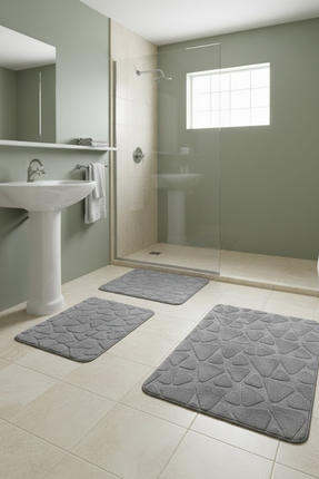 ÇELEBİ HOME TEKSTİL Gri Pamuk Banyo Paspası Makinede Yıkanabilir Kaymaz Taban...
