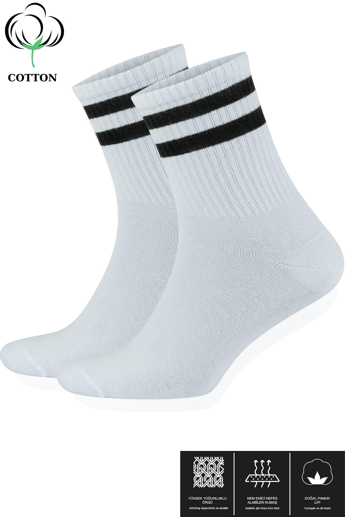 Lüx Kral 12 Çift Unisex Pamuklu Çizgili Kolej Tenis Spor Çorap görsel 6