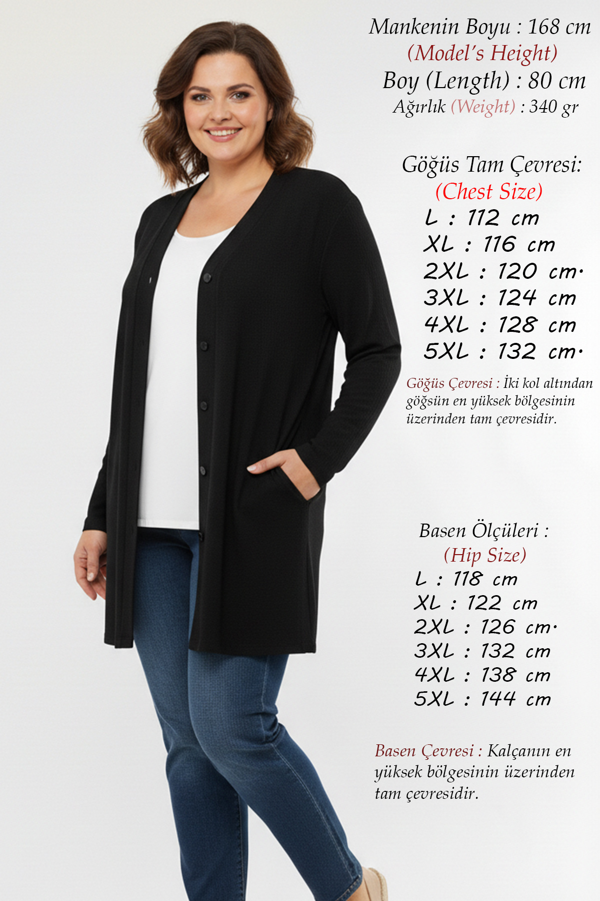 Laden  Büyük Beden Kadın Baharlık Yazlık Kadın Nefes Alan Bürümcük Örme Kumaş Anne Klasik Siyah Hırka - Görsel 4