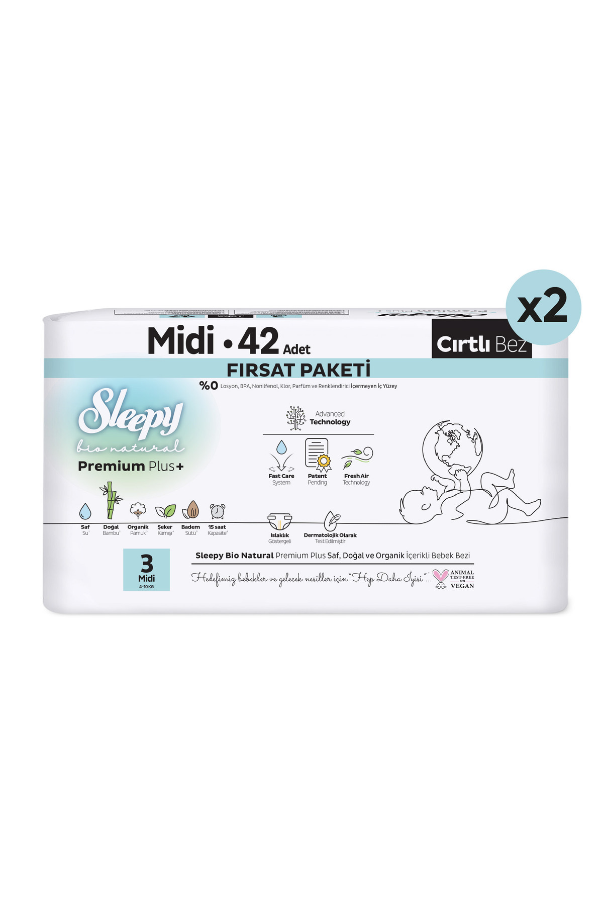 Sleepy Bio Natural Premium Plus Fırsat Paketi Bebek Bezi 3 Numara Midi 84 Adet fotoğrafı 2 (önizleme)