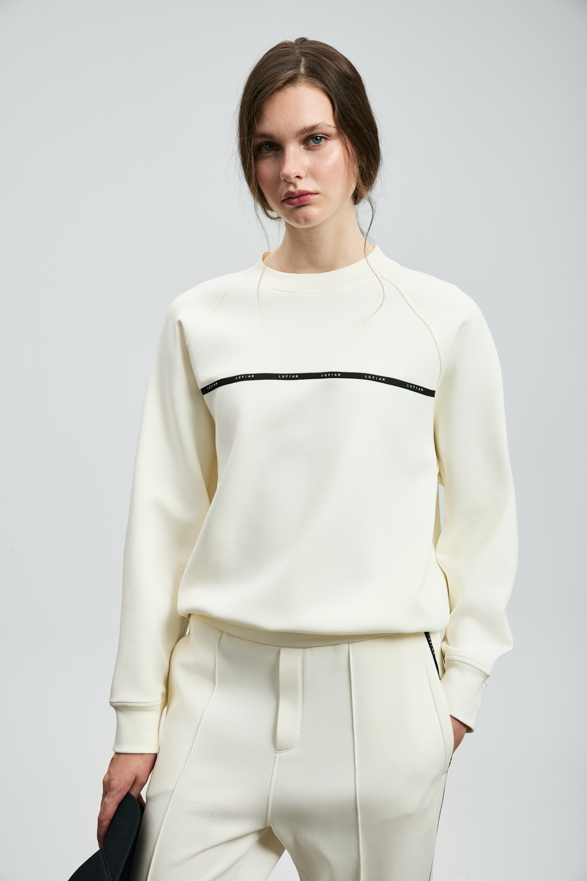 Lufian  Angelına Kadın Örme Sweatshırt Kırık Beyaz - Görsel 5