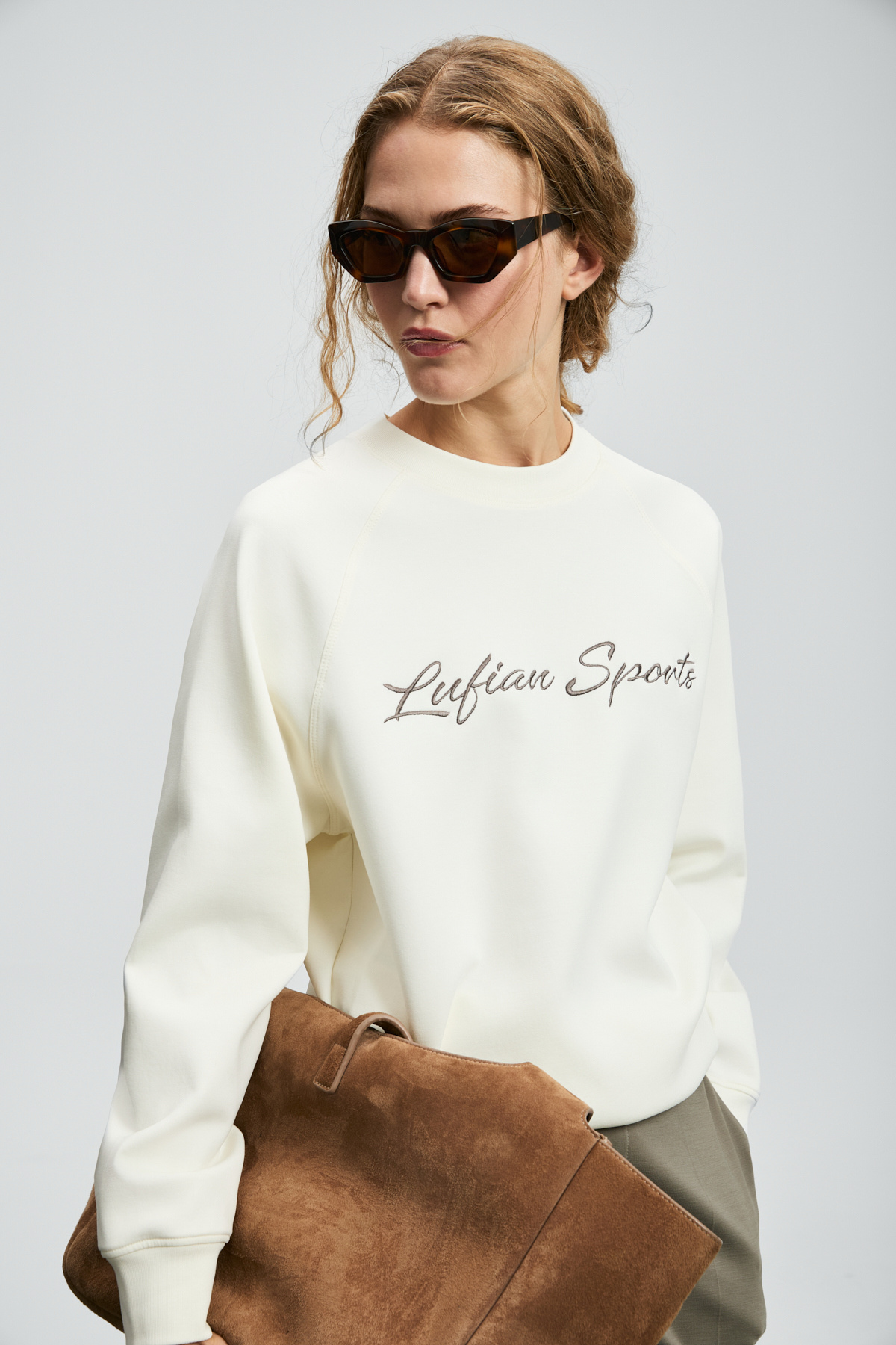 Lufian  Ander Kadın Örme Sweatshırt Kırık Beyaz - Görsel 4