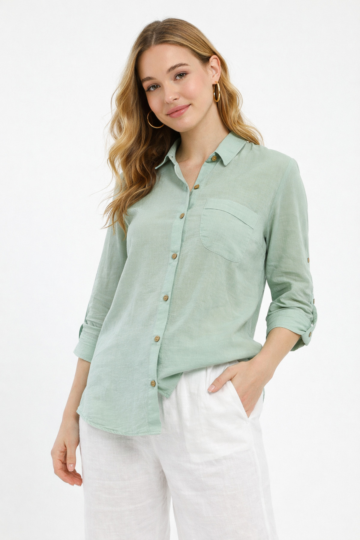 Heaven Ephesus  Vual Yakalı Pamuklu Cep Detaylı Gömlek -1570 - Görsel 3