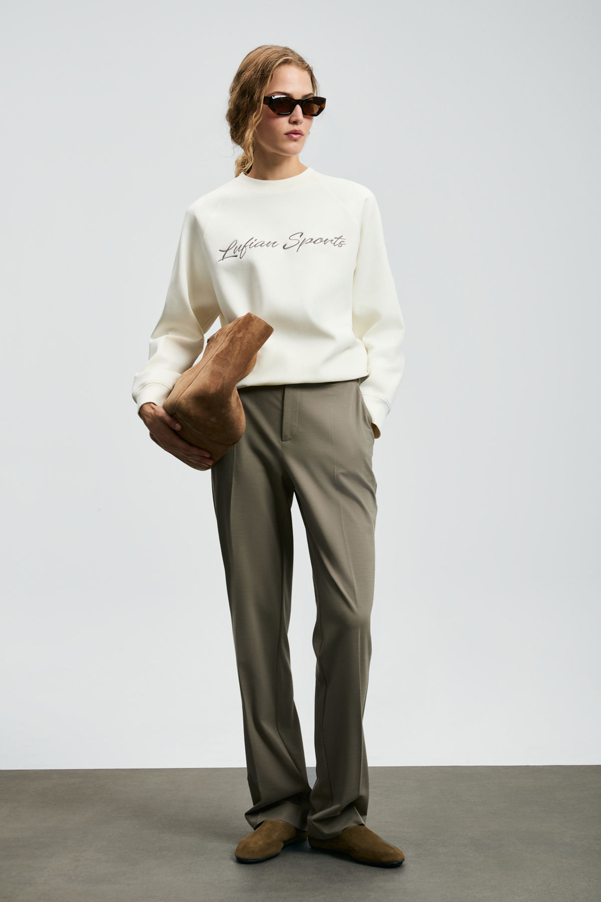 Lufian  Ander Kadın Örme Sweatshırt Kırık Beyaz - Görsel 5