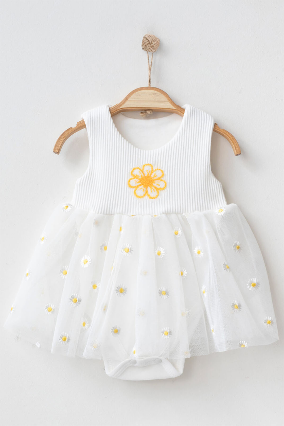 Beniizle  Papatya Nakışlı Yazlık Tüllü Çıtçıtlı Zıbın Elbise (%100 PAMUK) - Görsel 3