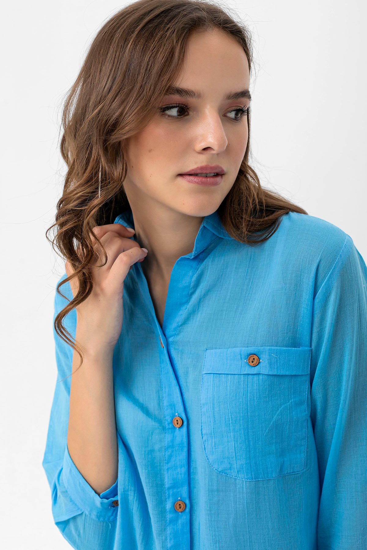 Heaven Ephesus  Vual Yakalı Pamuklu Cep Detaylı Gömlek -1570 - Görsel 3