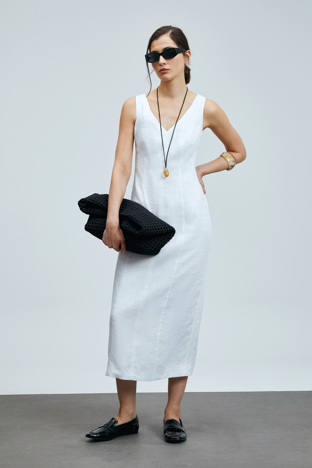 Lufian  Honey Kadın Kolsuz Keten Elbise Beyaz - Görsel 4