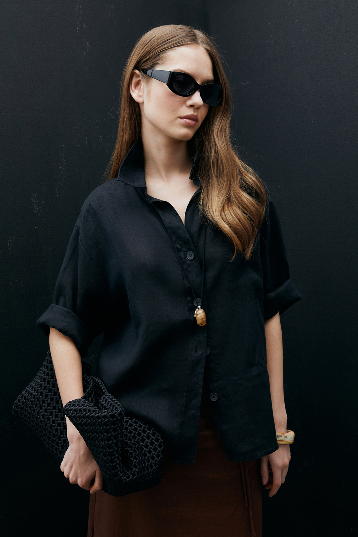 Lufian  Born Kadın Keten Gömlek Siyah - Görsel 5