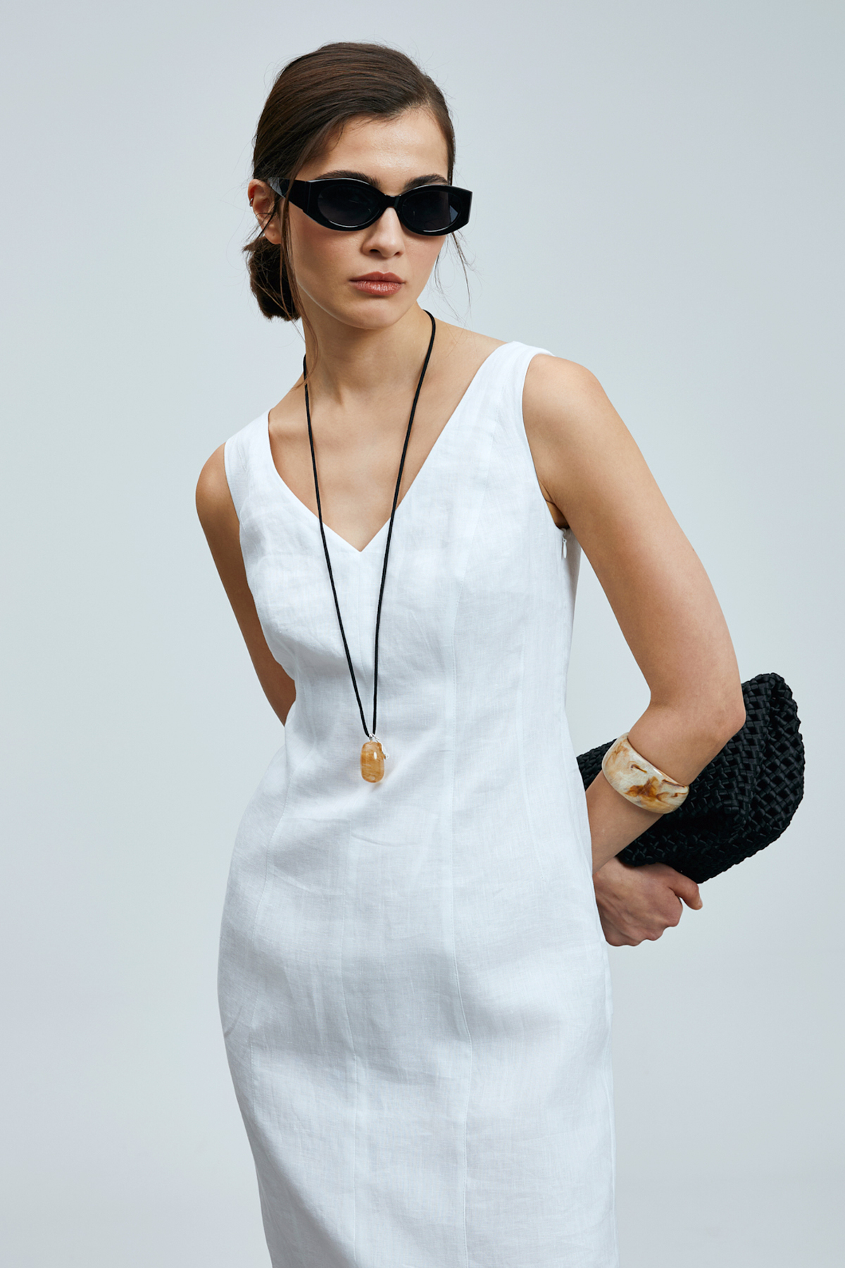 Lufian  Honey Kadın Kolsuz Keten Elbise Beyaz - Görsel 3