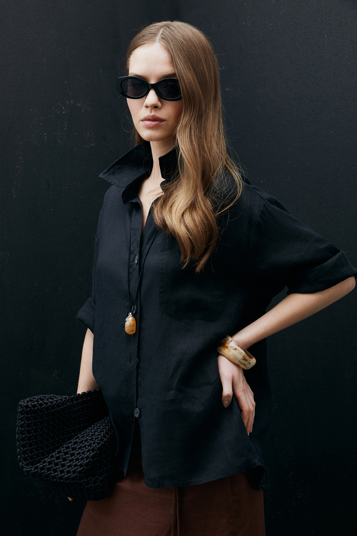 Lufian  Born Kadın Keten Gömlek Siyah - Görsel 2