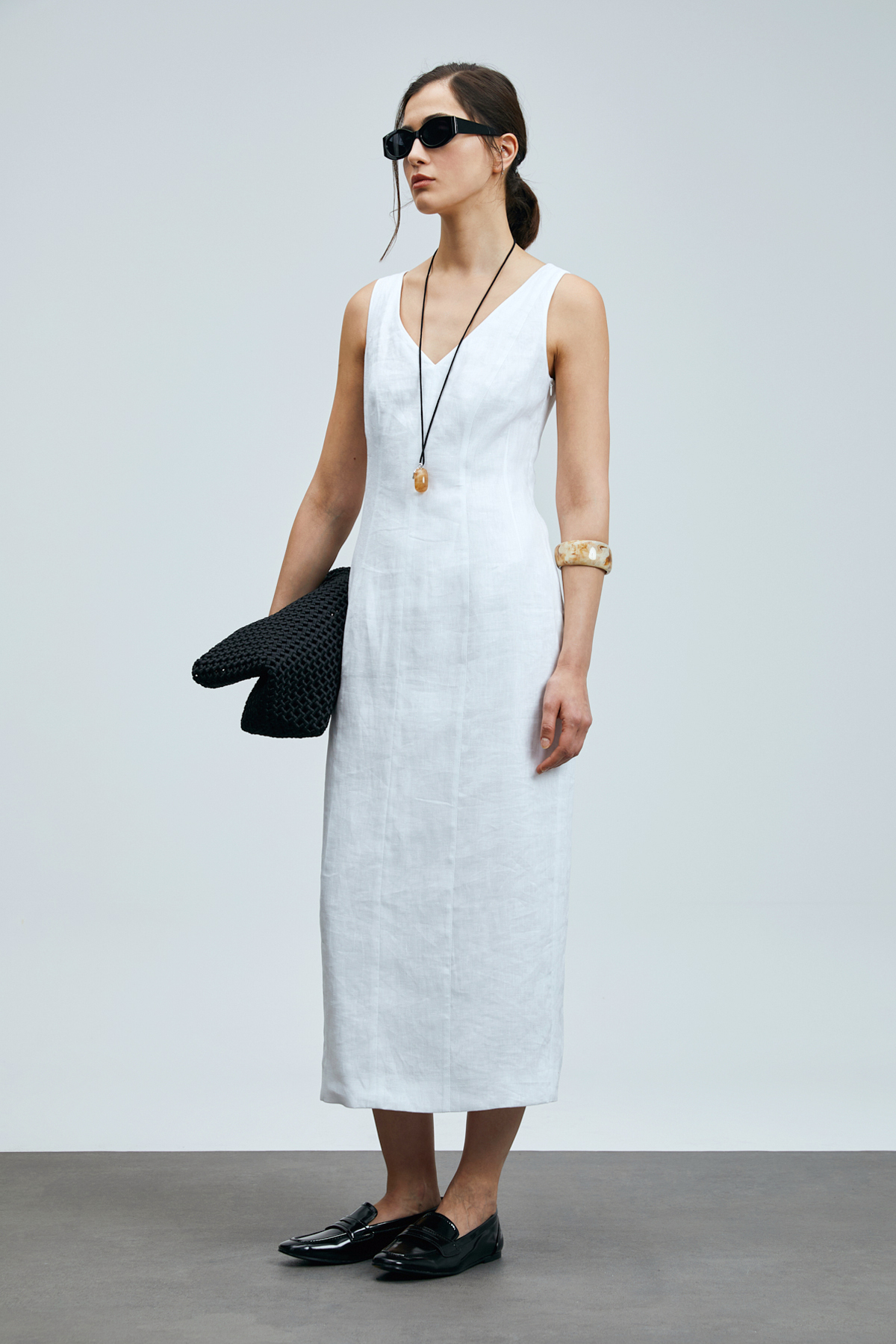 Lufian  Honey Kadın Kolsuz Keten Elbise Beyaz - Görsel 5