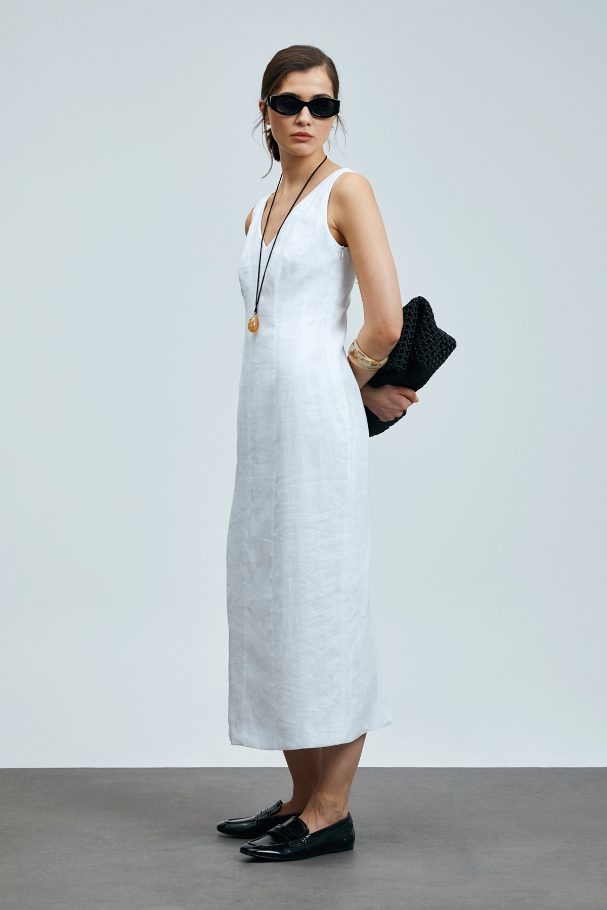 Lufian  Honey Kadın Kolsuz Keten Elbise Beyaz - Görsel 6