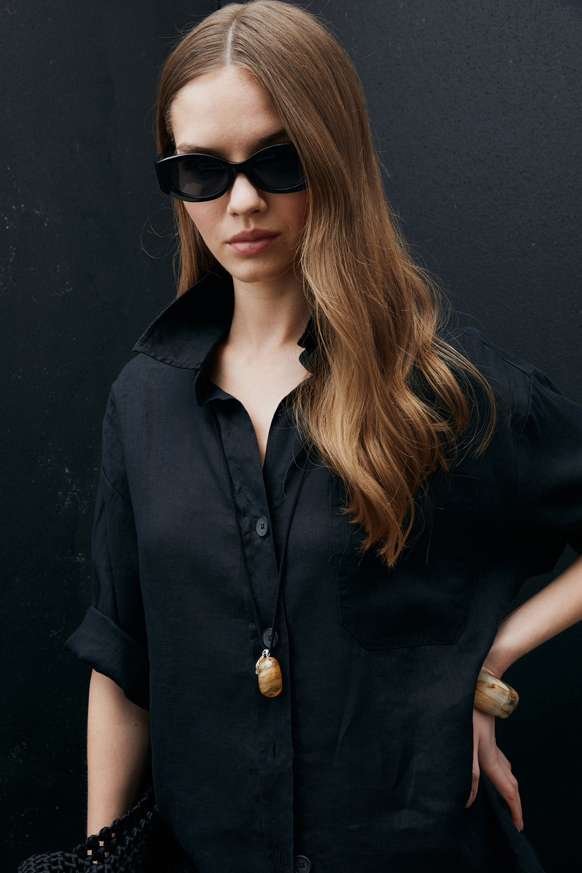 Lufian  Born Kadın Keten Gömlek Siyah - Görsel 3