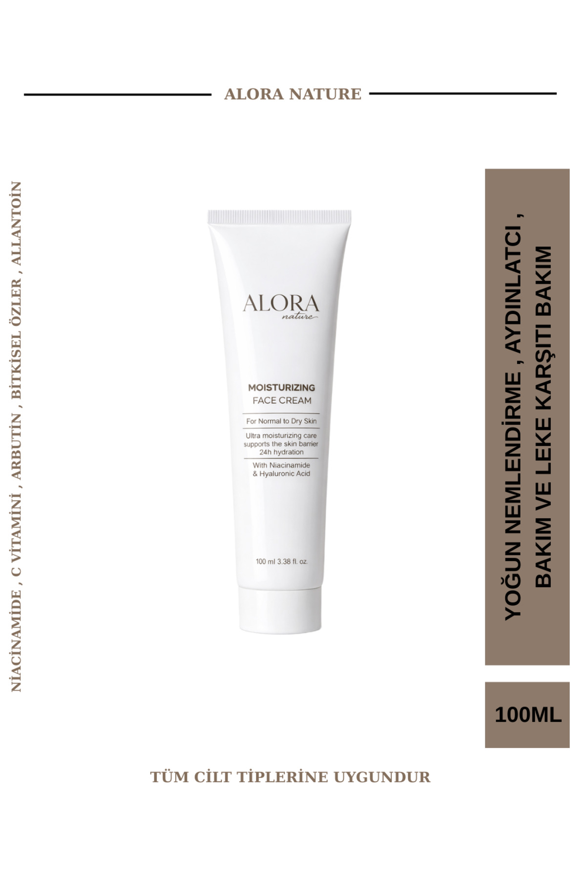ALORA Nature Nemlendirici Yüz Kremi 100 ml – Niacinamide & Hyaluronik Asit