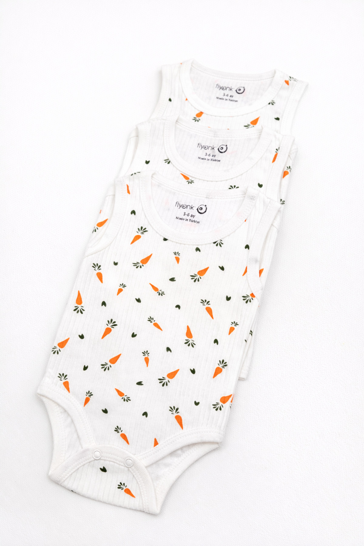 EFU BABY 3lü %100 Pamuklu Havuç Desenli Fitilli Unisex Bebek Atlet Body Zıbın fotoğrafı 5 (önizleme)