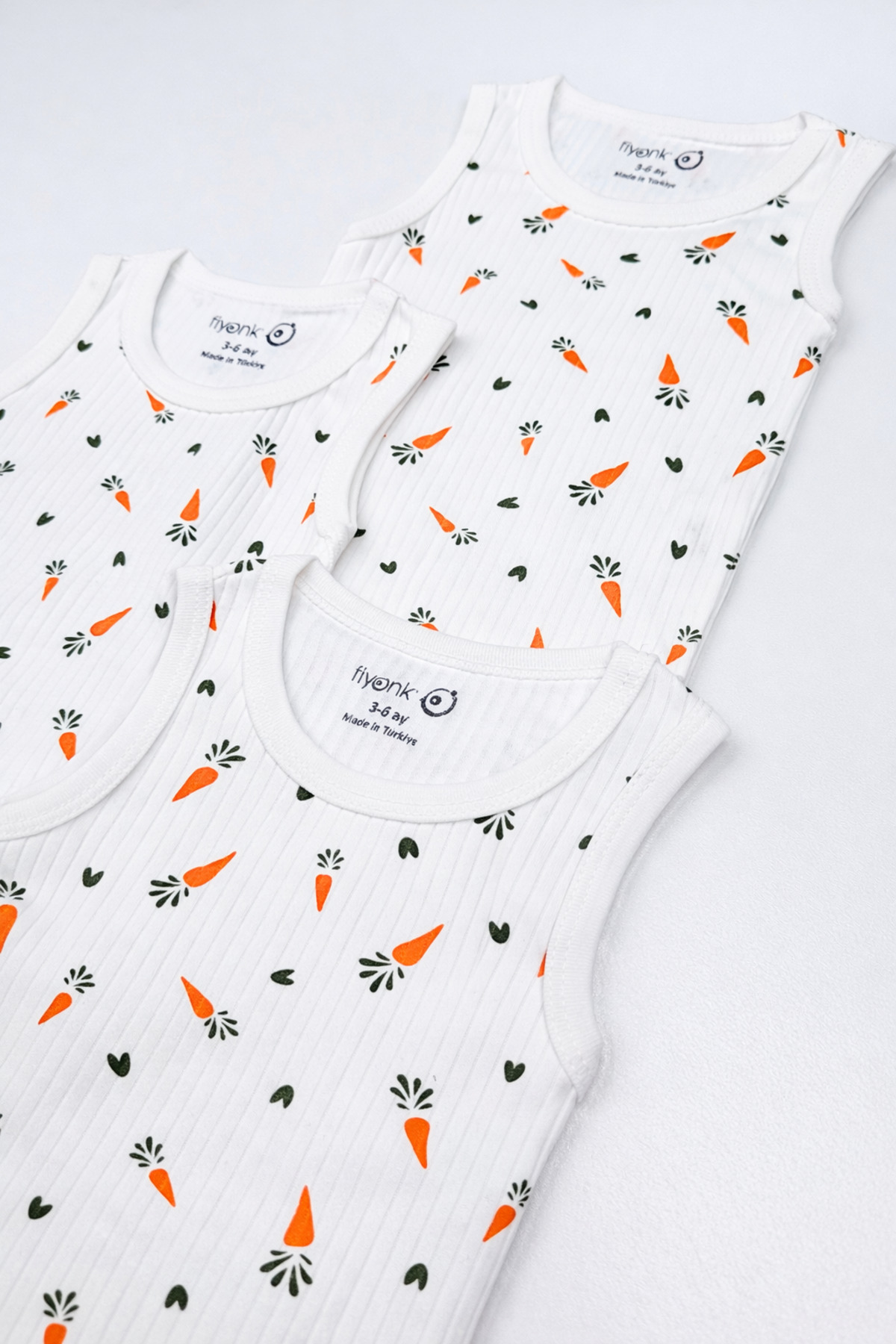 EFU BABY 3lü %100 Pamuklu Havuç Desenli Fitilli Unisex Bebek Atlet Body Zıbın fotoğrafı 3 (önizleme)