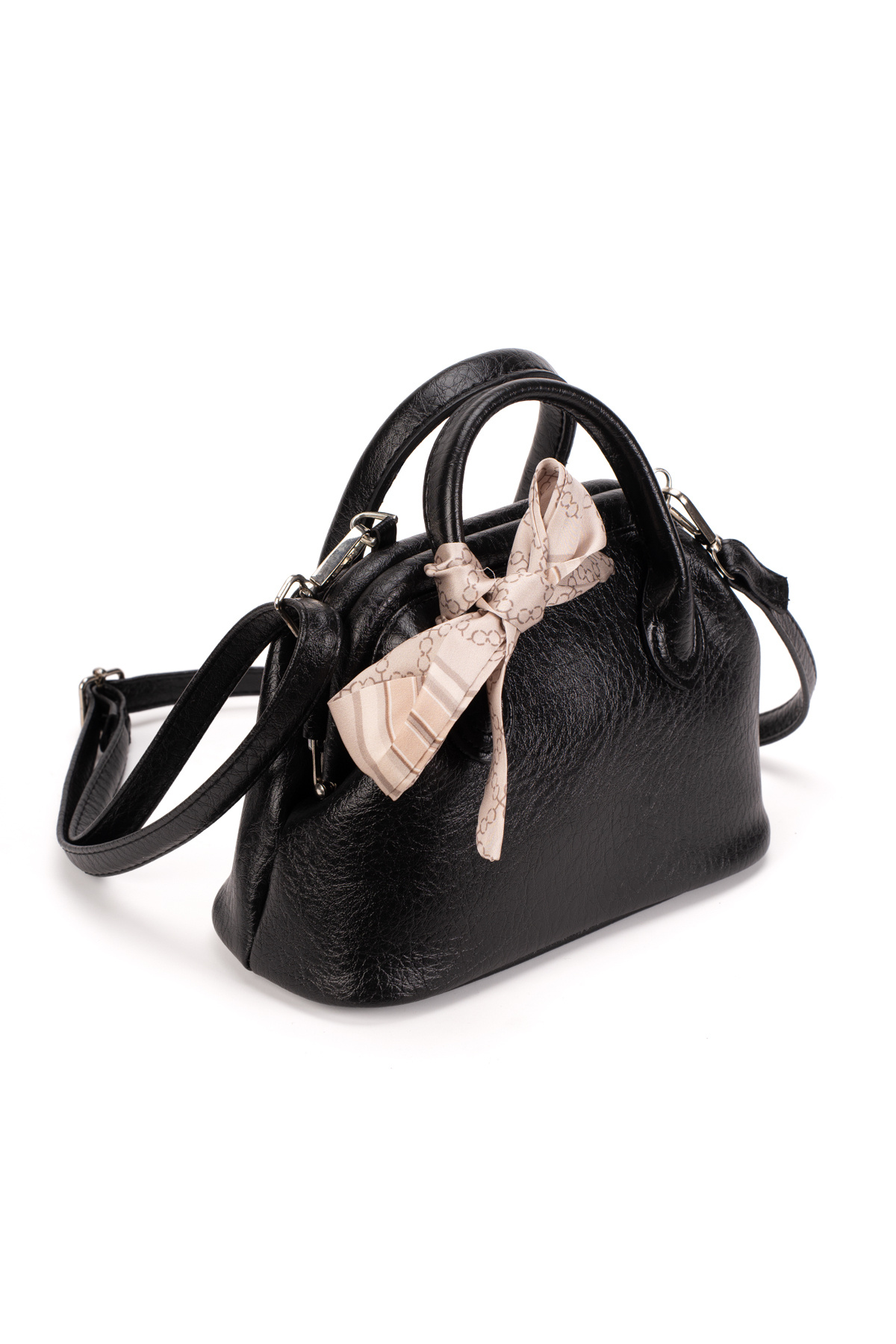 Women Scarf Detailed Minimalist Black Hand and Shoulder Bag with Scholarship