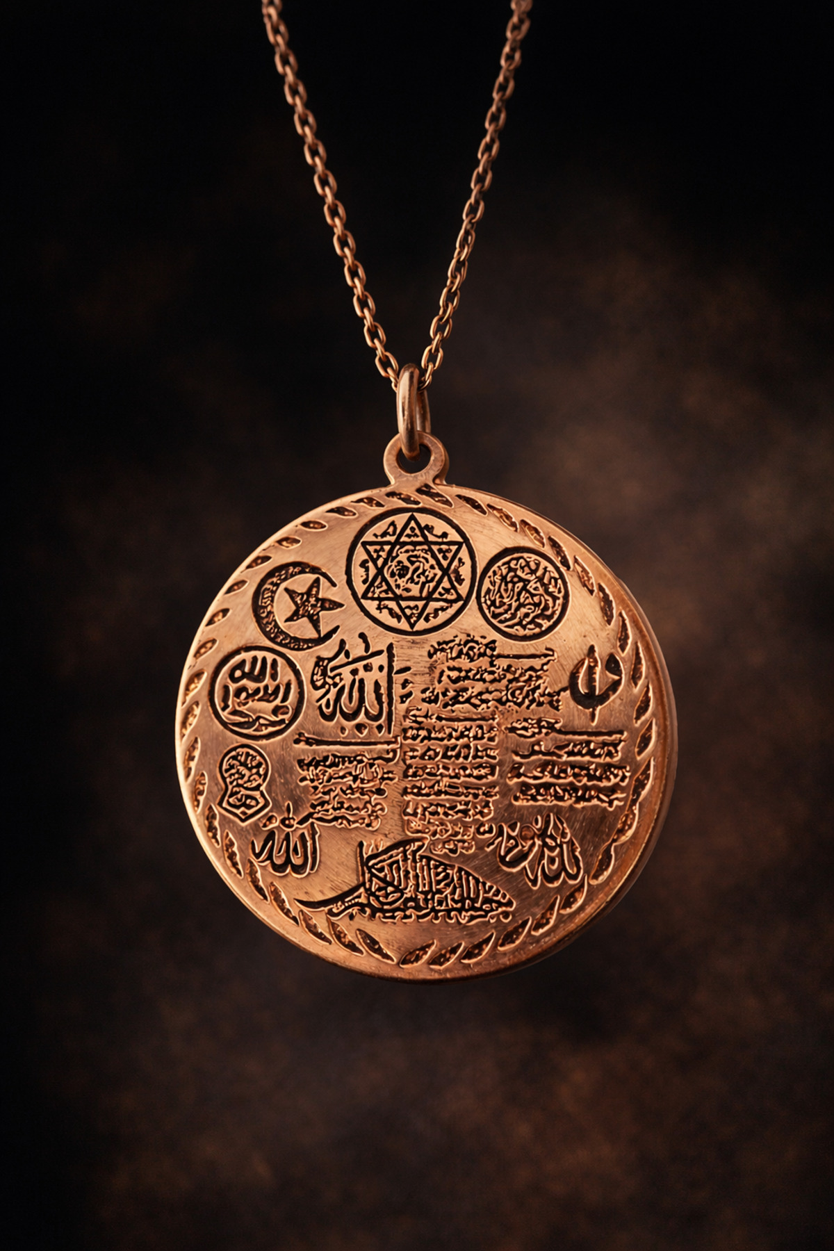 Men Women Copper Necklace Prayer of Protection Charmed Medallion Necklace Double Sided Embroidered