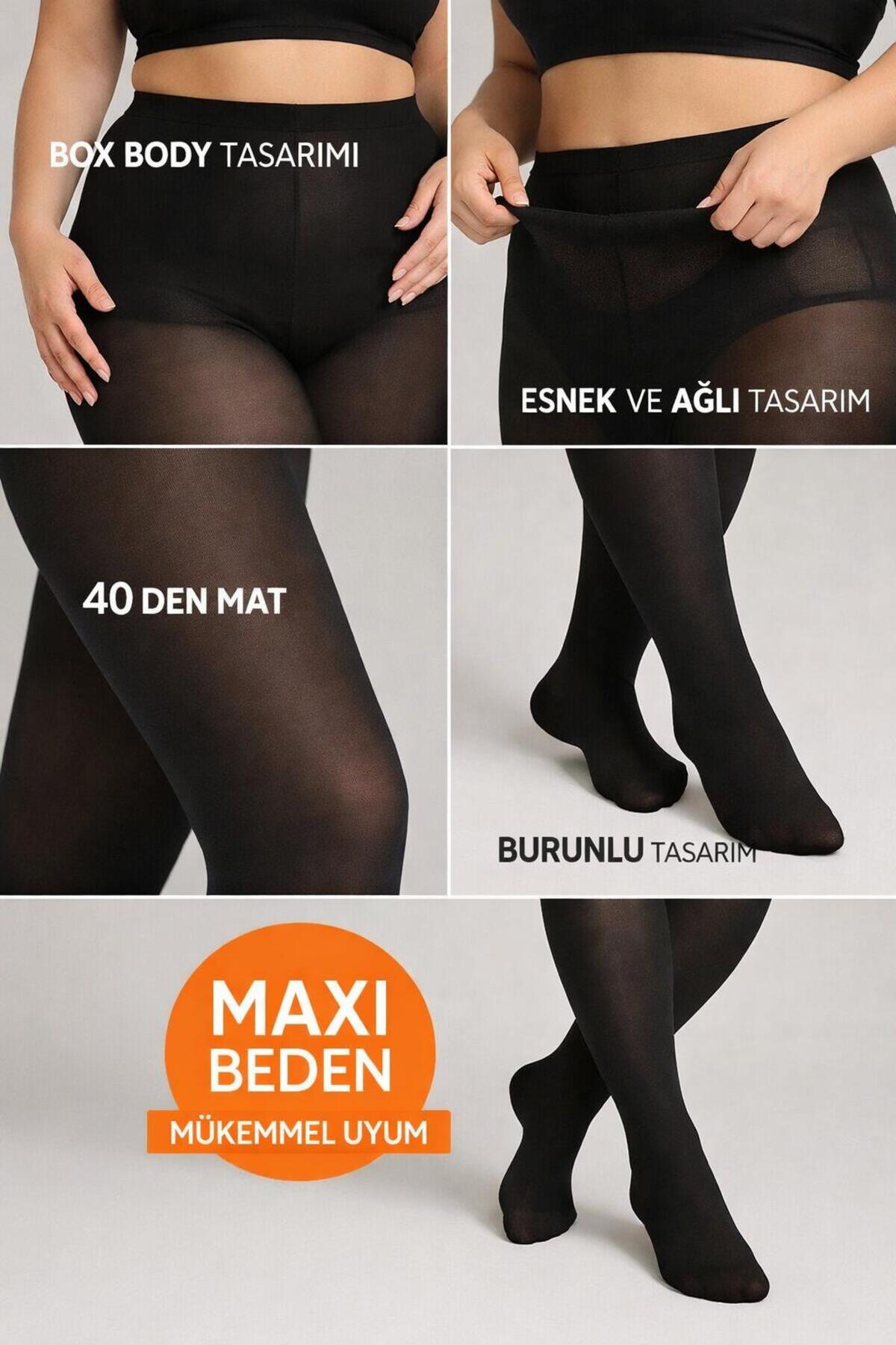 DÜVEN  Büyük Beden Micro 40 Den Mevsimlik Maxi Mus Mat Orta Kalın Siyah Külotlu Çorap - Görsel 2