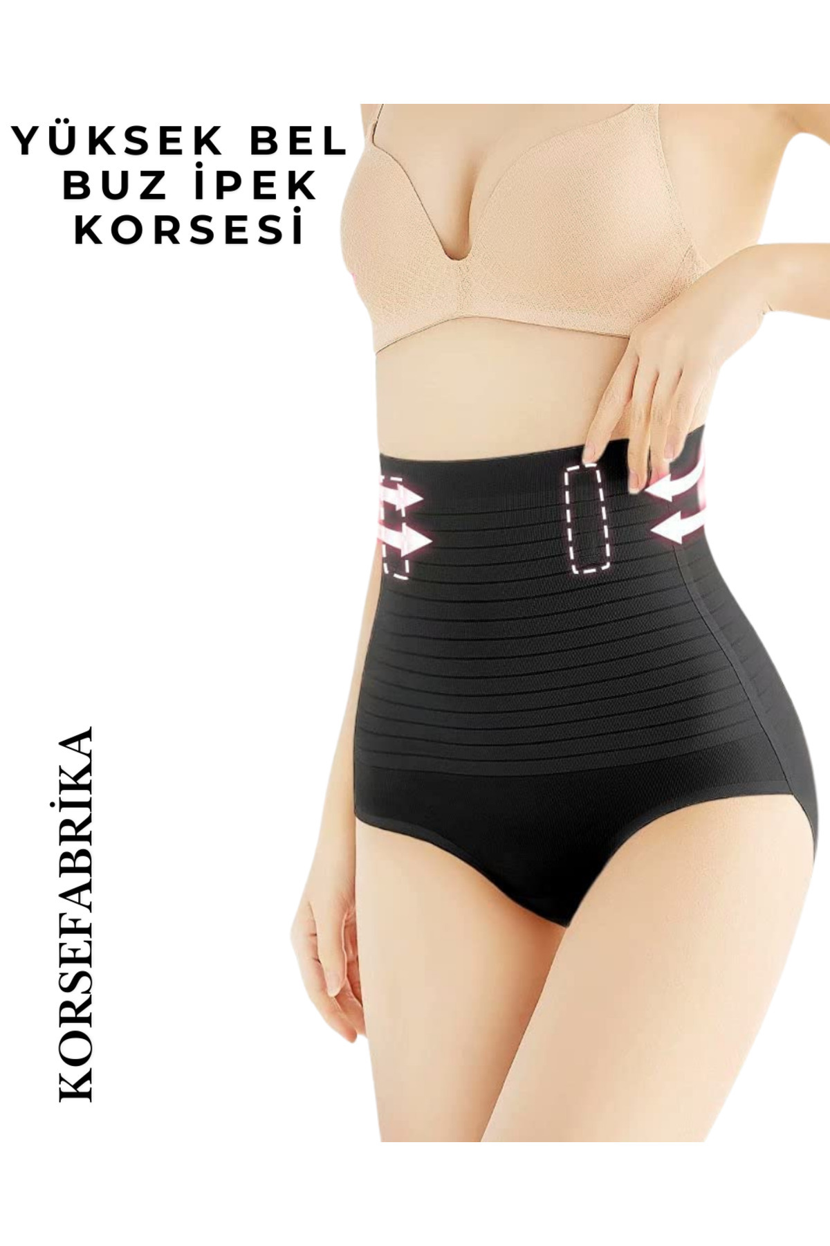 korsefabrika trend mood store Buz İpek Balenli İZ Yapmayan Siyah Rengi Yüksek Bel Dikişsiz Hayalet Lazer Slip Korse