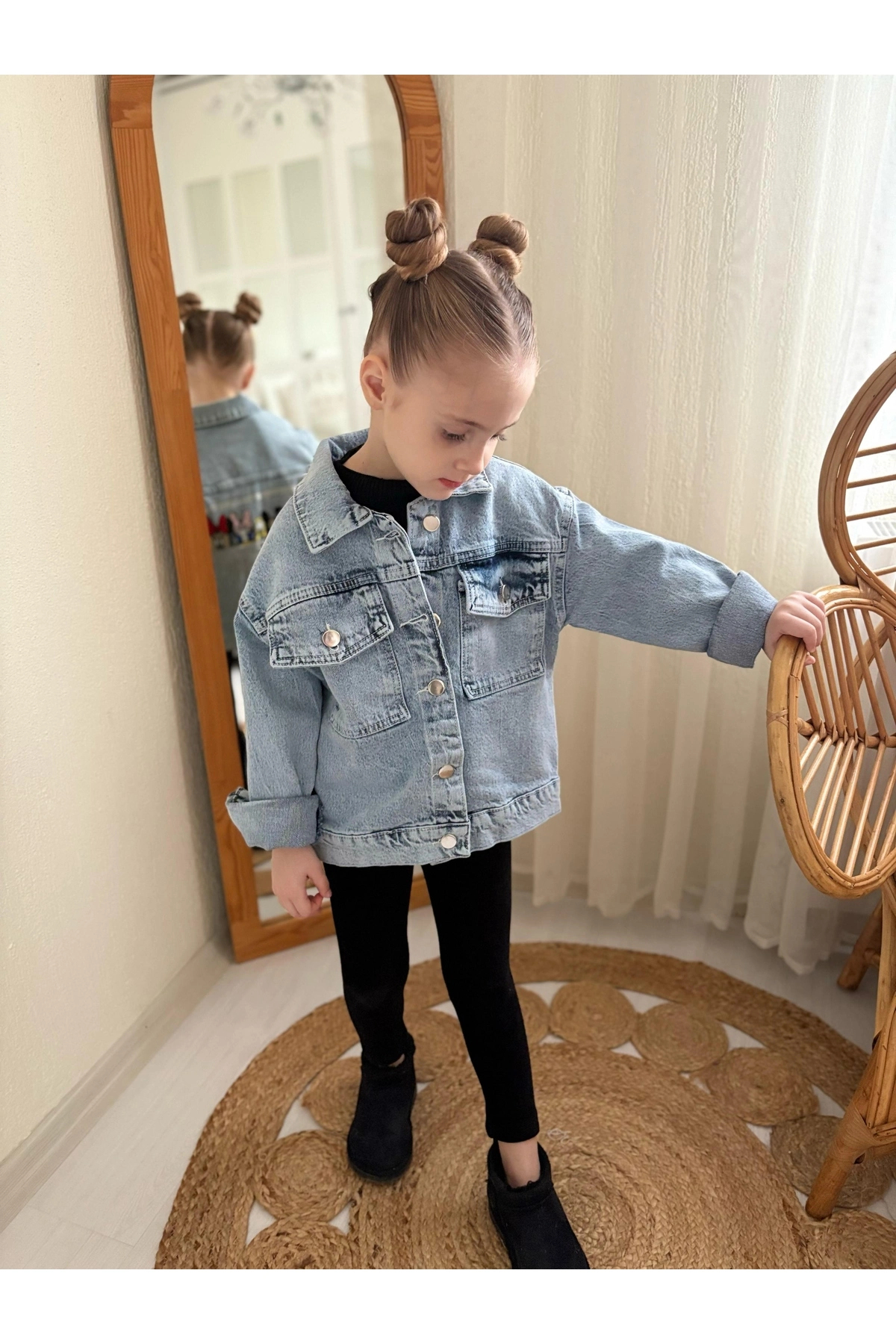 DUDOR KİDS  Kız Çocuk Oversize Taşlı Kot Ceket-jeans Ceket/kot Mont-jeans Mont - Görsel 3