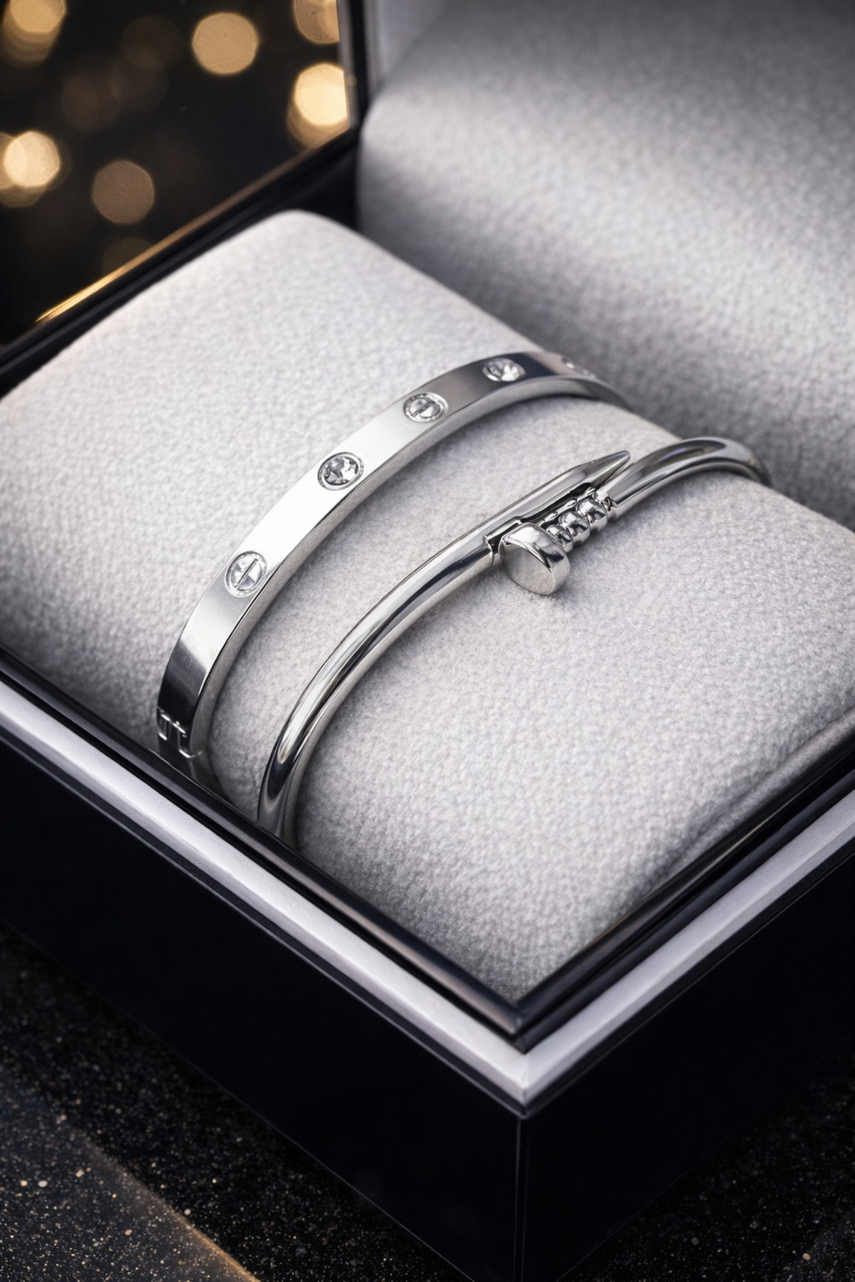 Silver Elegant Design 2-Piece Clamp Bracelet Set