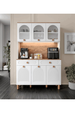 MaceraMobilya 3 Kapaklı Kahve Köşesi – 140 cm MDF, LED Aydınlatmalı, Çok Amaç...