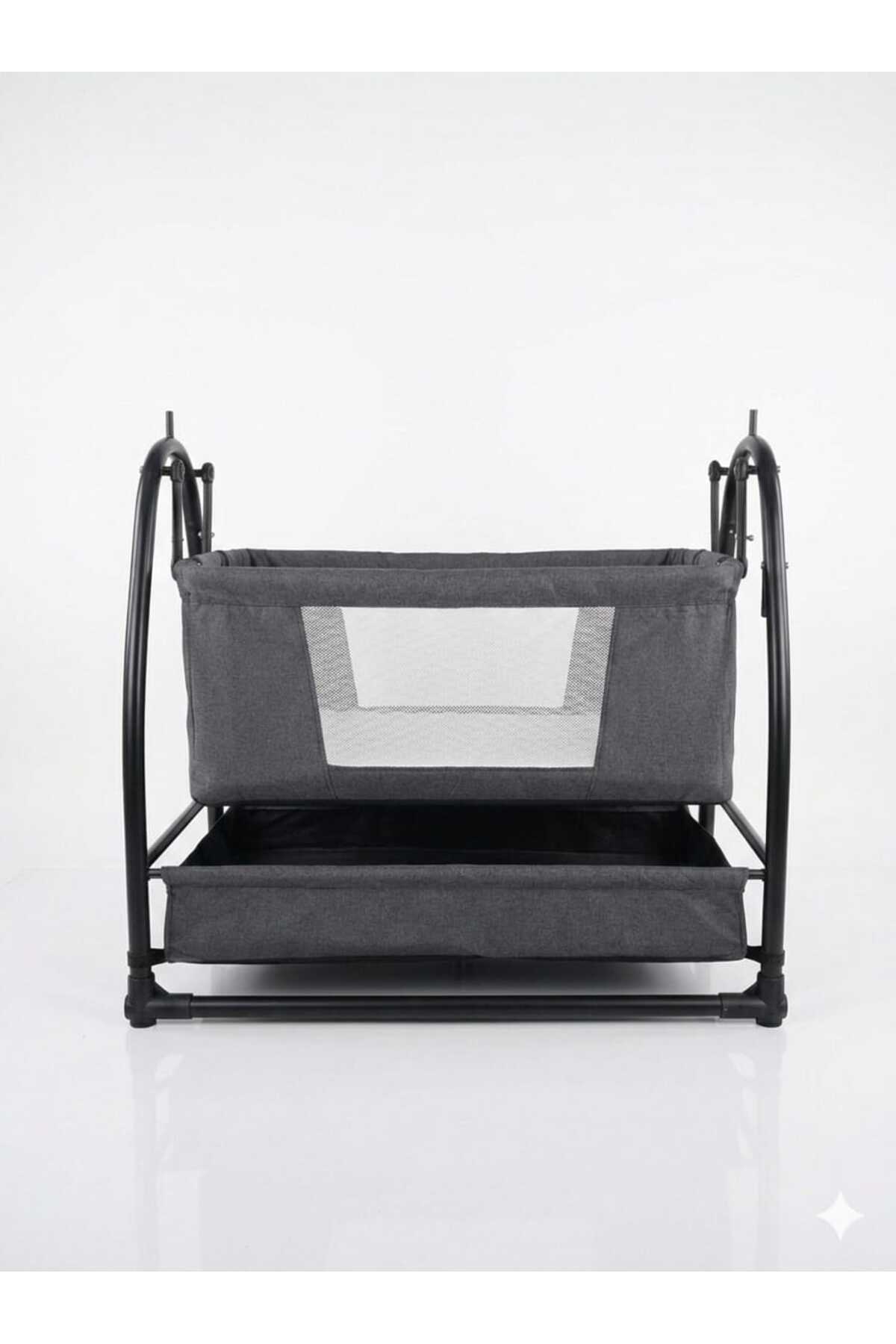 Bebelovv Keten Kumaş Profil Sallanabilir Portatif Anne Yanı Cibinlikli Siyah Hamak Sepet Diamond Beşik fotoğrafı 2 (önizleme)