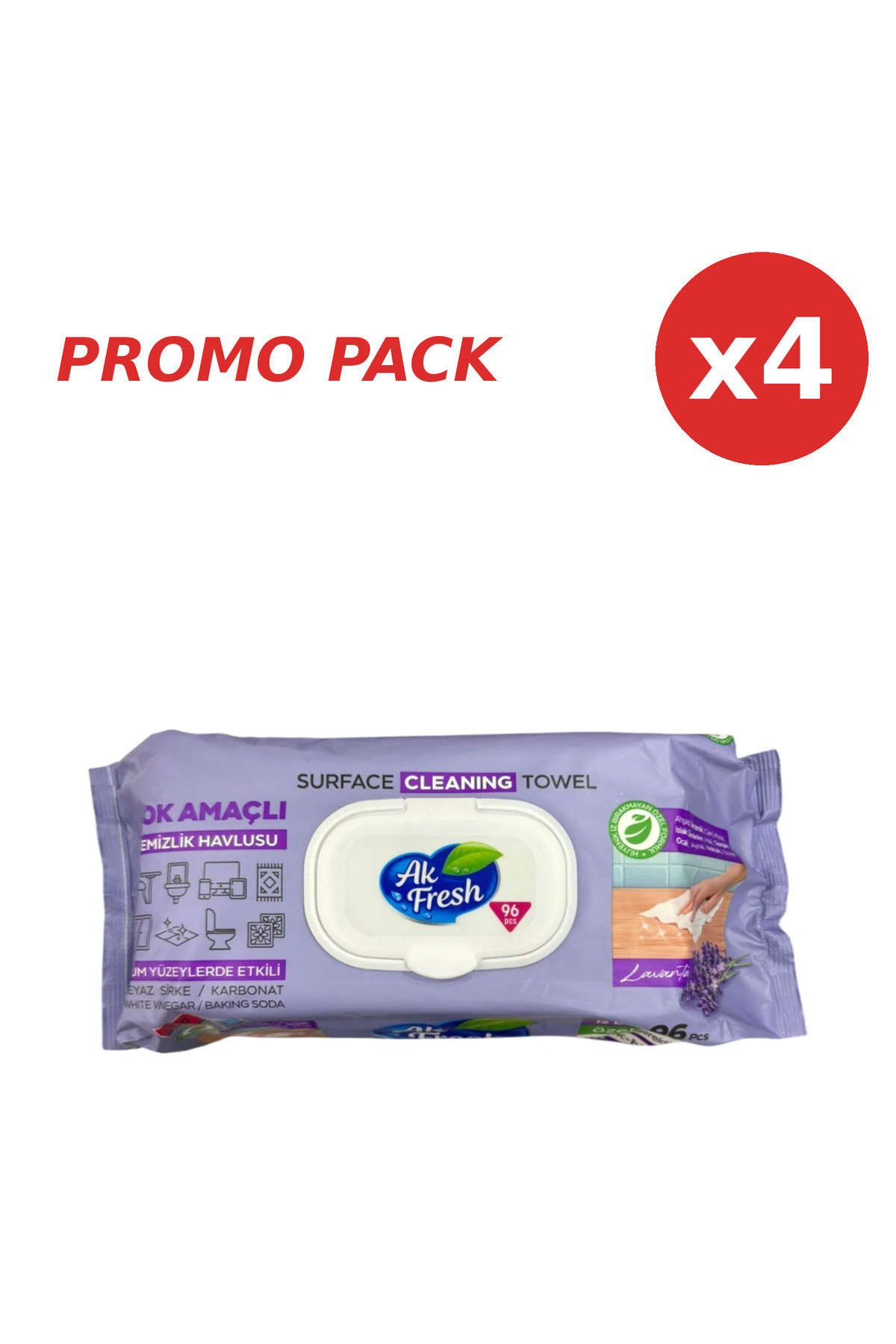 AKFRESH - 4 x Servetele umede multisuprafete lavanda cu otet si bicarbonat 96...