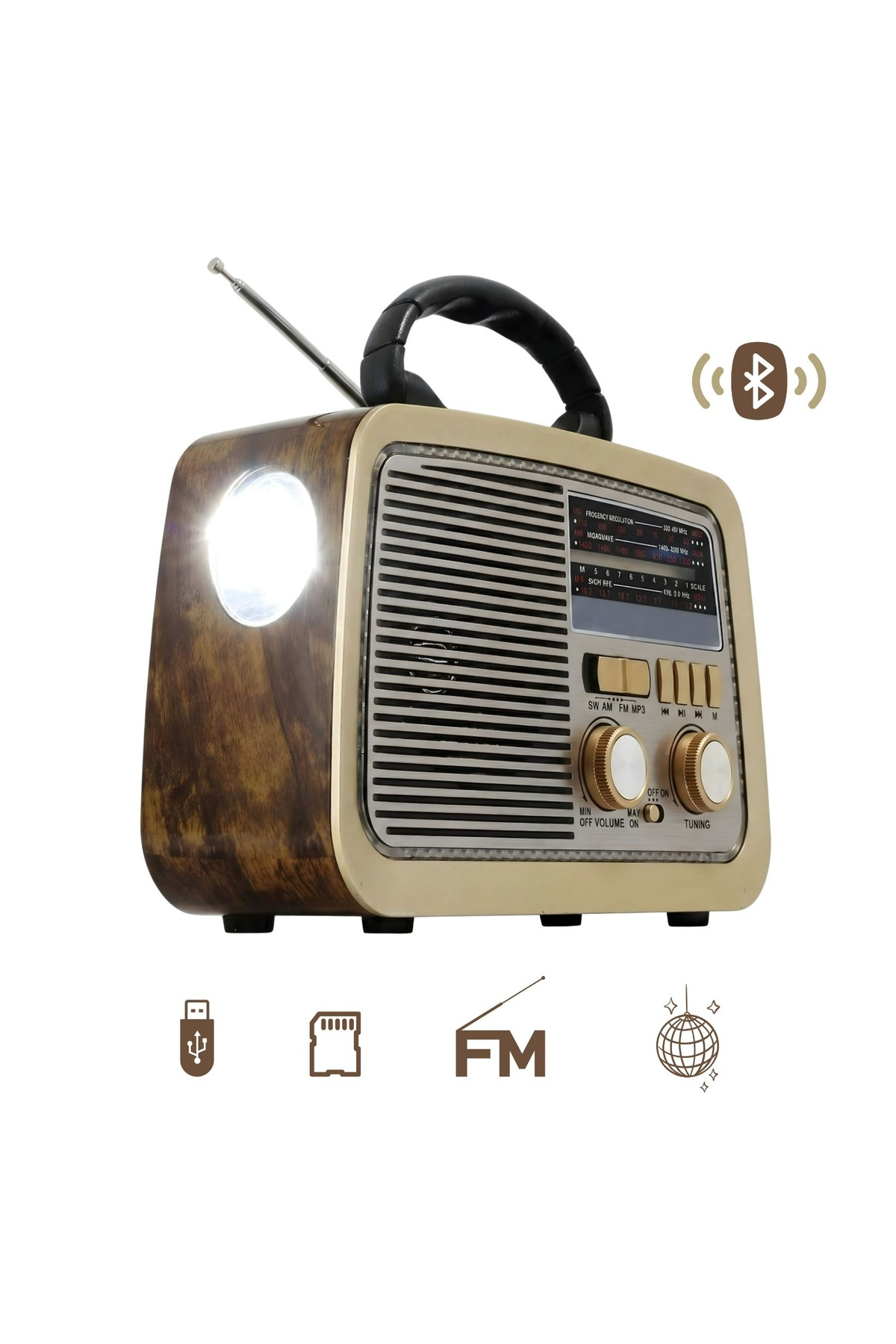 Primo Plus راديو محمول Fm - AM - Sw- بلوتوث صوت محمول بطاقة Tf قرص فلاش USB