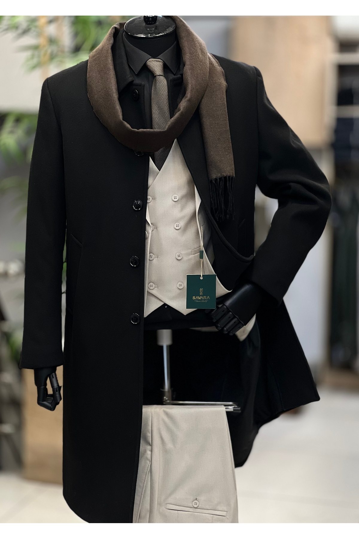 SAVARA  Erkek siyah uzun palto ( A kalite+tüylenmez) - Görsel 3