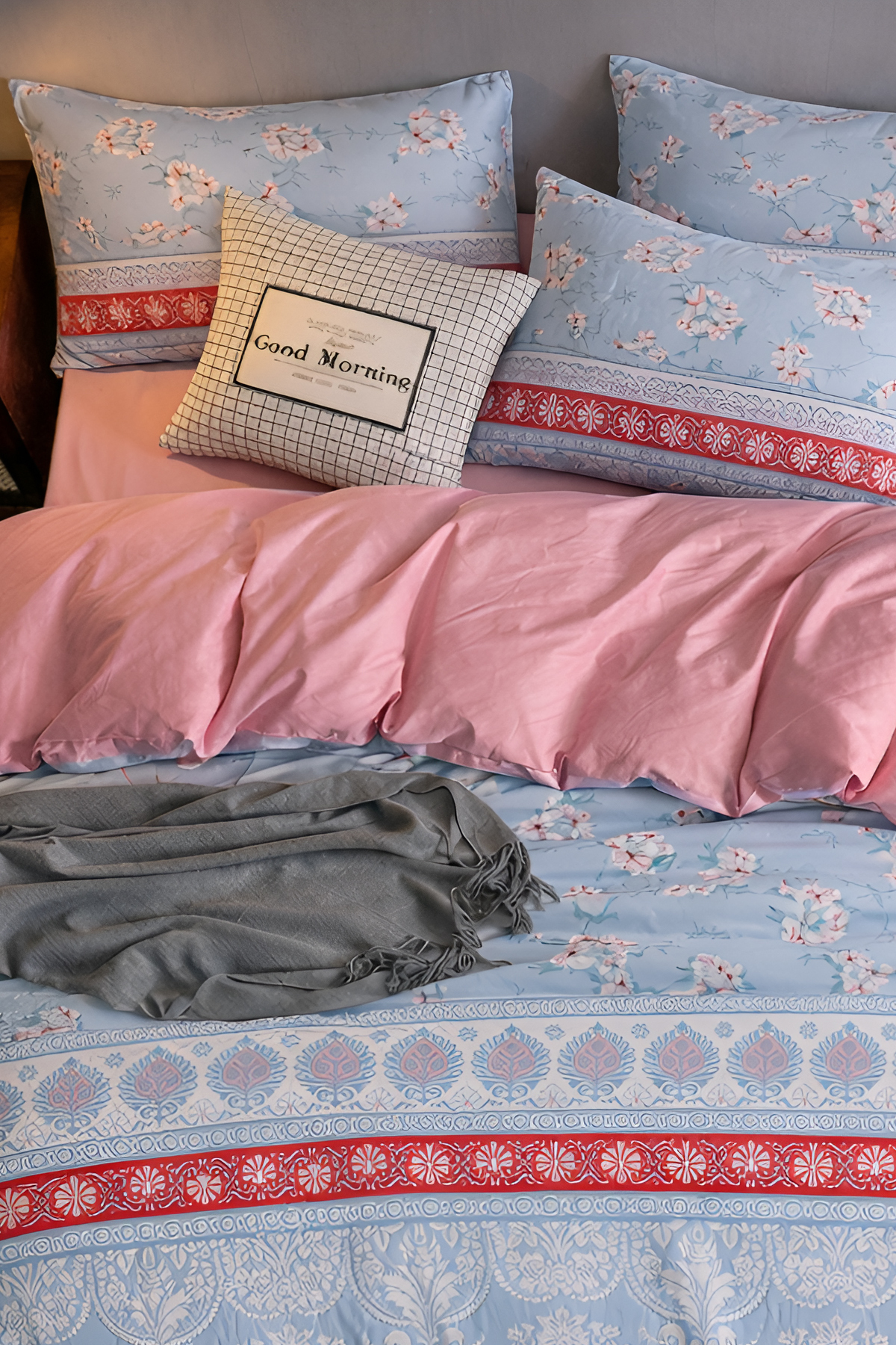 İQON Lastikli Çarşaflı Nevresim Takımı Çift Kişilik LORA MAVİ fotoğrafı 3 (önizleme)