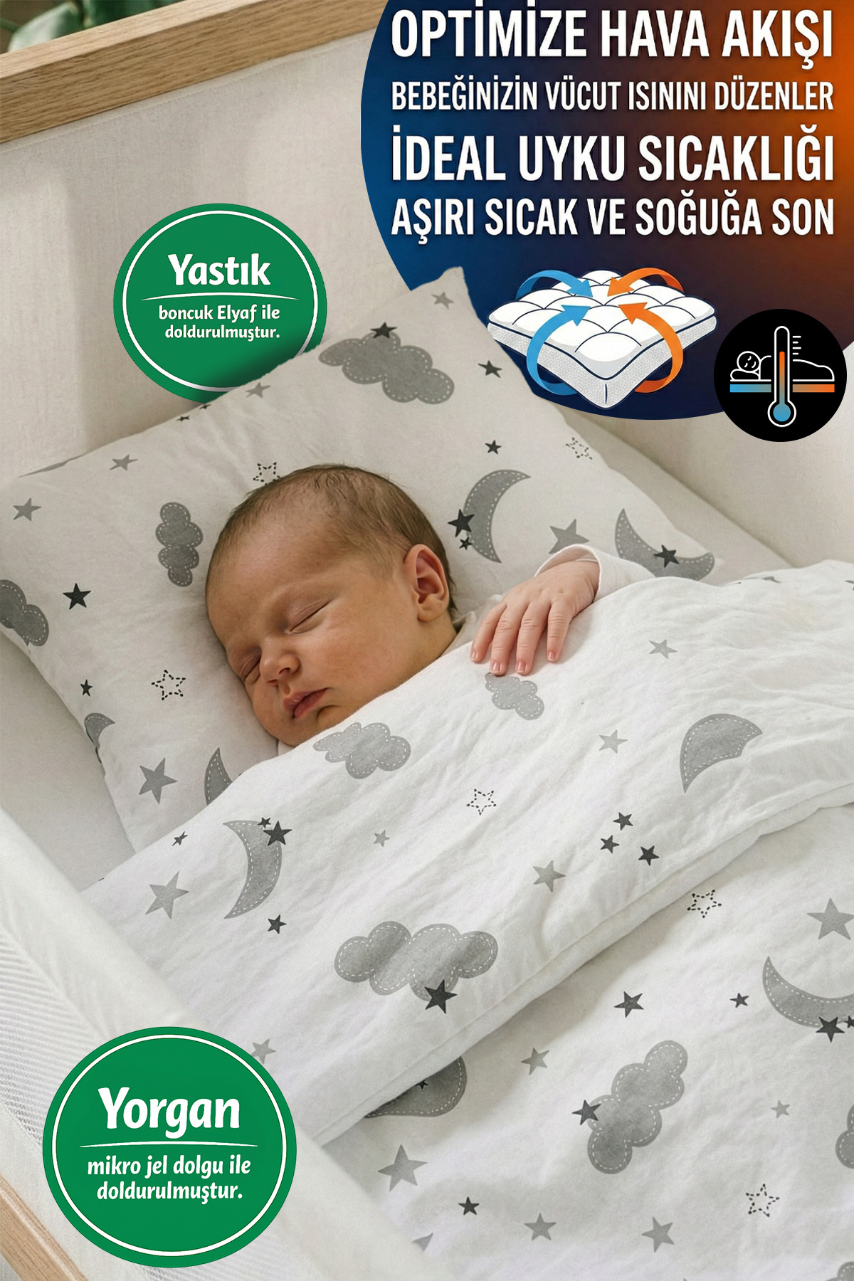 Yada Baby %100 Pamuklu Kumaştan Bebek 5 Parça Yorgan Ve Nevresim Takımı & Uyku Seti (70 X 120 CM) fotoğrafı 2 (önizleme)