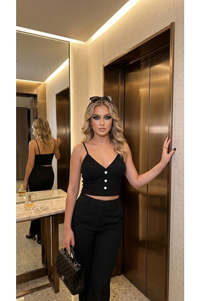 PANDİONES Pedli Düğmeli İp Askılı Crop